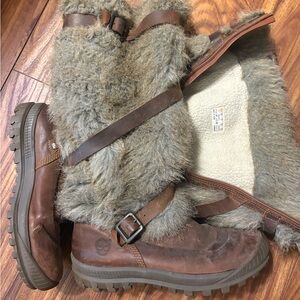 Timberland brand, Brown and Gray faux fur winter Boots